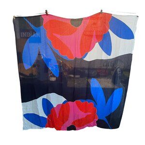 Vintage Floral scarf 50" X 50" Black White Blue Red Cotton